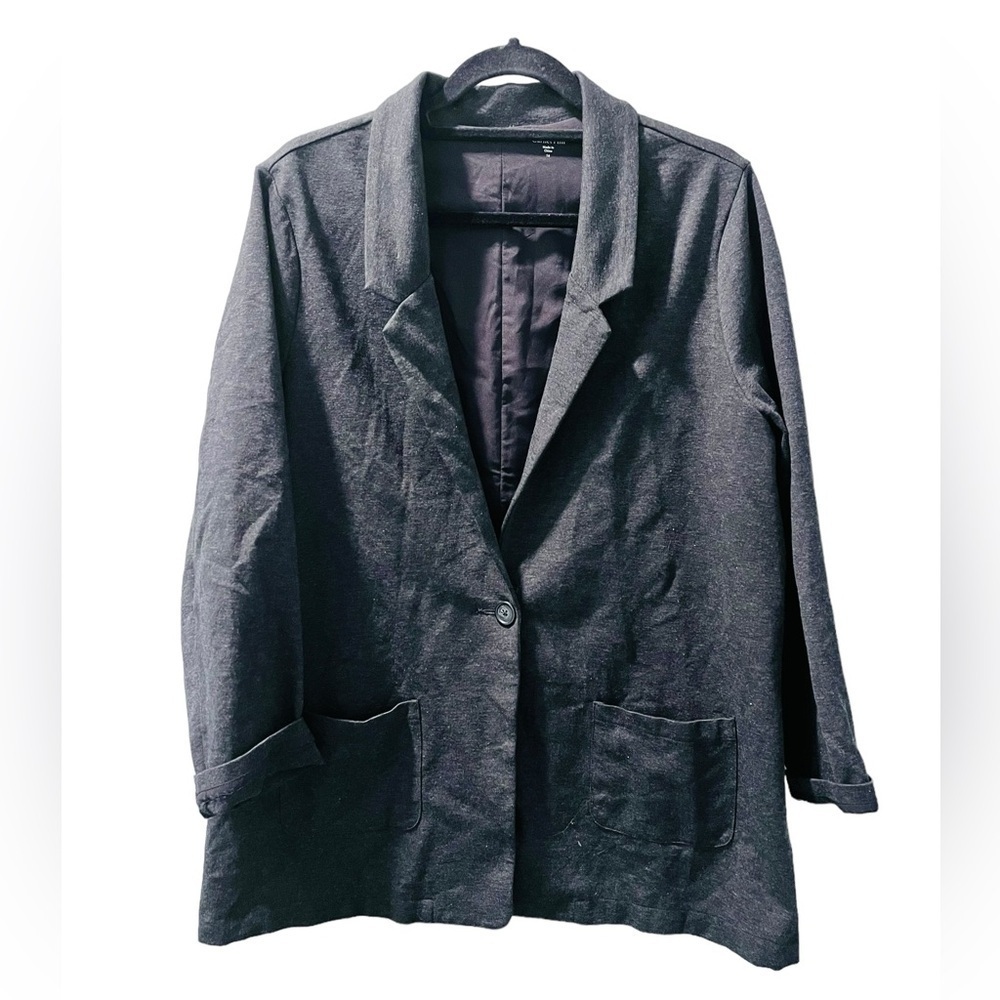 Garnet Hill Knit Relaxed Dark Grey Heathered Blazer Pockets Women's Size 16